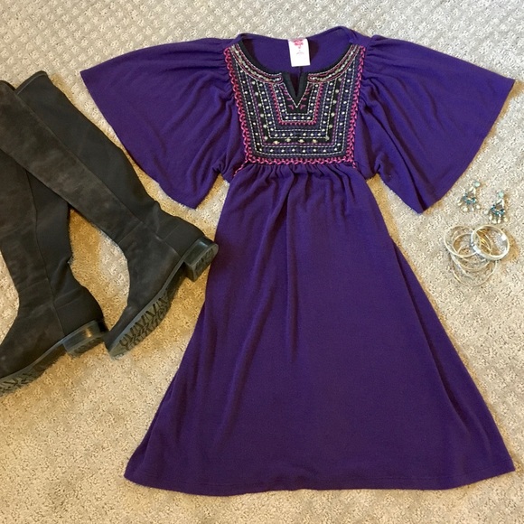 Purple sweater dress with tassel ties - Picture 2 of 10